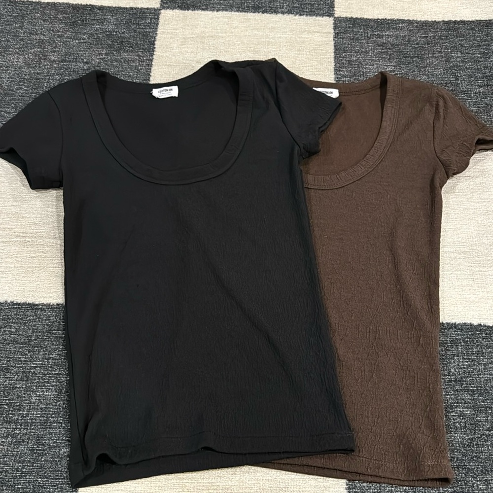 2 Cotton On Basic Textured Tops XXS